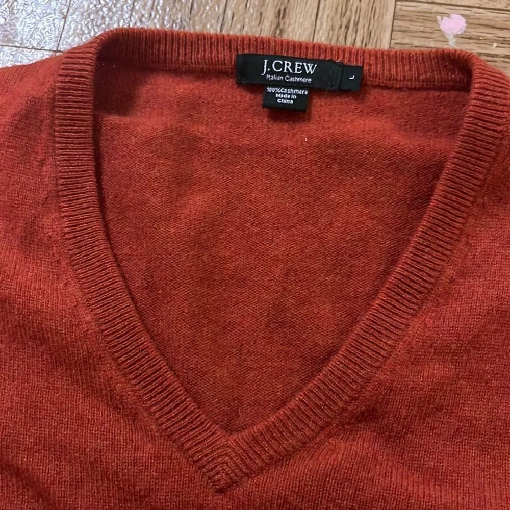 J. Crew 100% cashmere v-neck orange sweater